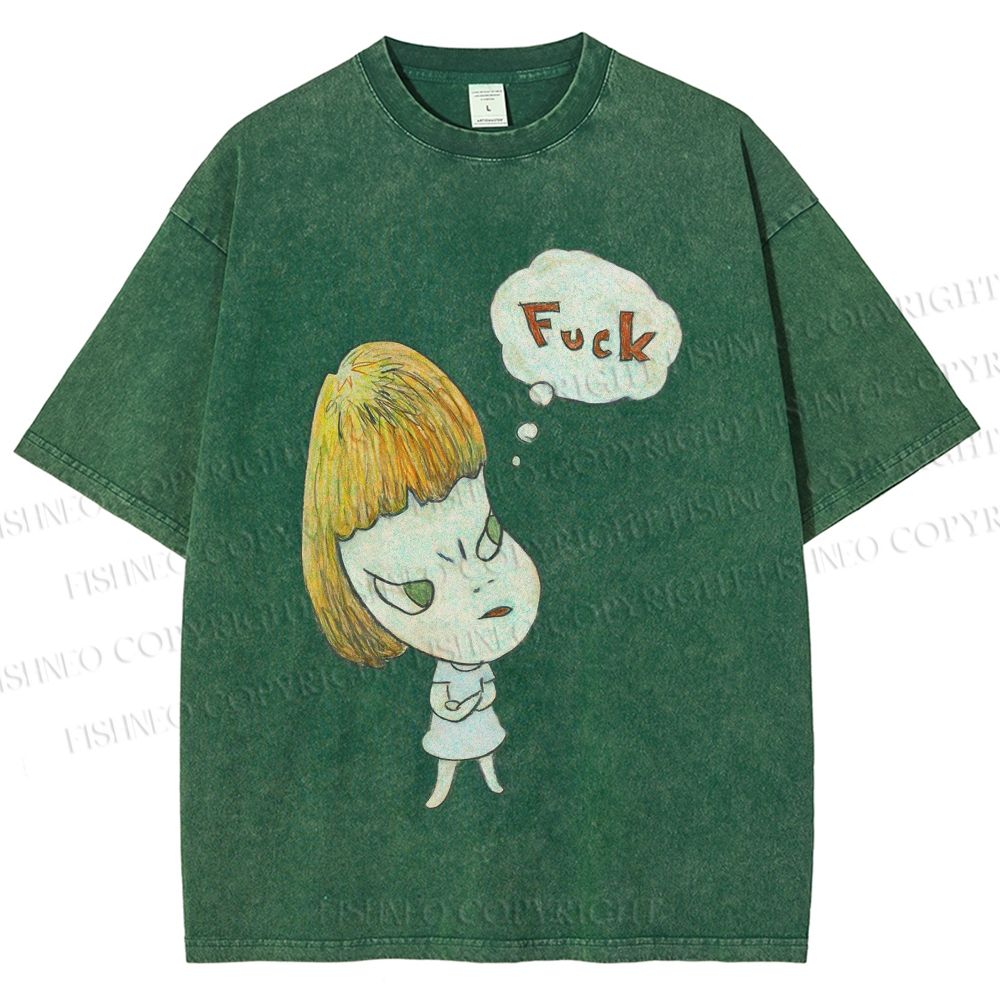 Unisex Yoshitomo Nara Fuck Printed Washed Tee