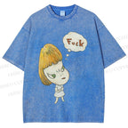 Unisex Yoshitomo Nara Fuck Printed Washed Tee