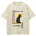 Unisex Bauhaus Geometric Cat Printed Washed Tee