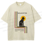 Unisex Bauhaus Geometric Cat Printed Washed Tee