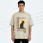 Unisex Bauhaus Geometric Cat Printed Washed Tee