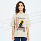 Unisex Bauhaus Geometric Cat Printed Washed Tee