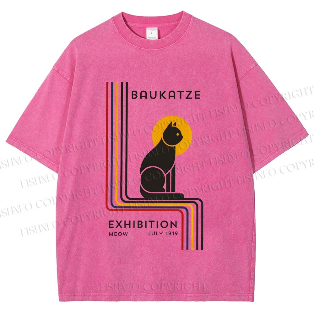 Unisex Bauhaus Geometric Cat Printed Washed Tee