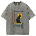 Unisex Bauhaus Geometric Cat Printed Washed Tee