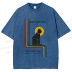 Unisex Bauhaus Geometric Cat Printed Washed Tee
