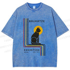 Unisex Bauhaus Geometric Cat Printed Washed Tee