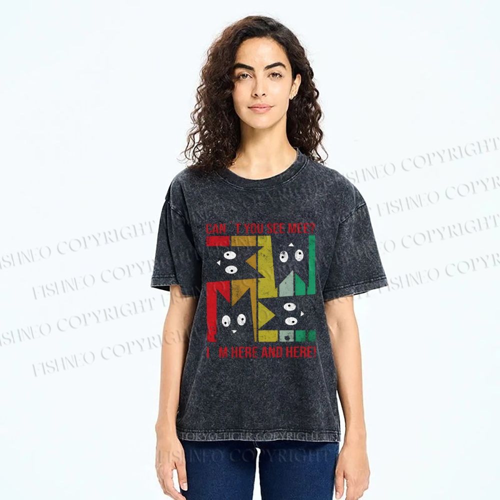 Unisex Cant' You See Mee Cat Printed Washed Tee