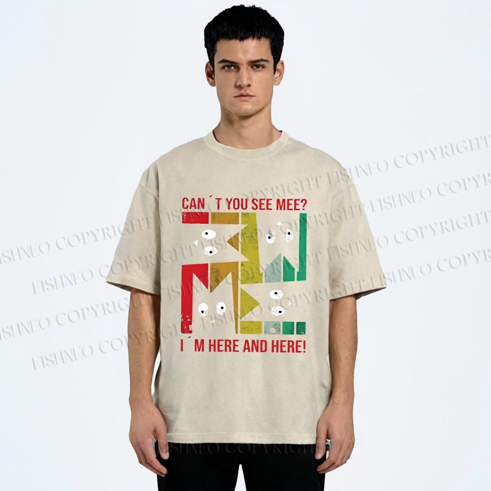 Unisex Cant' You See Mee Cat Printed Washed Tee