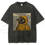 Unisex Funny Bird in Rain Printed Washed Tee
