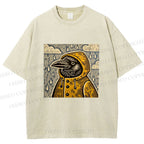 Unisex Funny Bird in Rain Printed Washed Tee