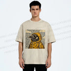 Unisex Funny Bird in Rain Printed Washed Tee