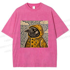Unisex Funny Bird in Rain Printed Washed Tee