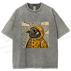 Unisex Funny Bird in Rain Printed Washed Tee
