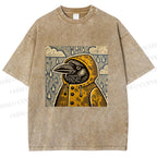 Unisex Funny Bird in Rain Printed Washed Tee