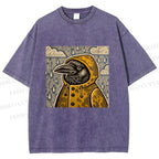 Unisex Funny Bird in Rain Printed Washed Tee