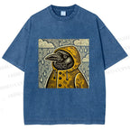 Unisex Funny Bird in Rain Printed Washed Tee