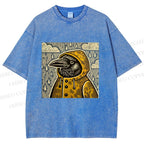 Unisex Funny Bird in Rain Printed Washed Tee
