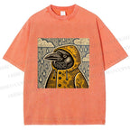Unisex Funny Bird in Rain Printed Washed Tee