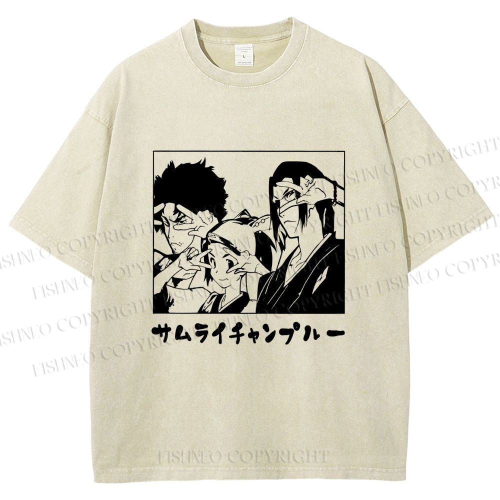 Unisex Samurai Champloo Japanese Printed Washed Tee
