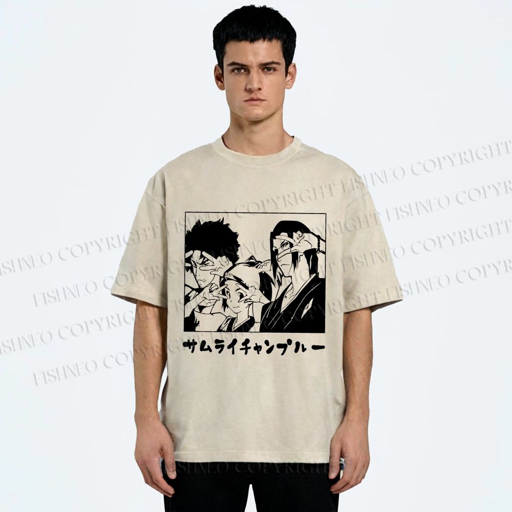 Unisex Samurai Champloo Japanese Printed Washed Tee