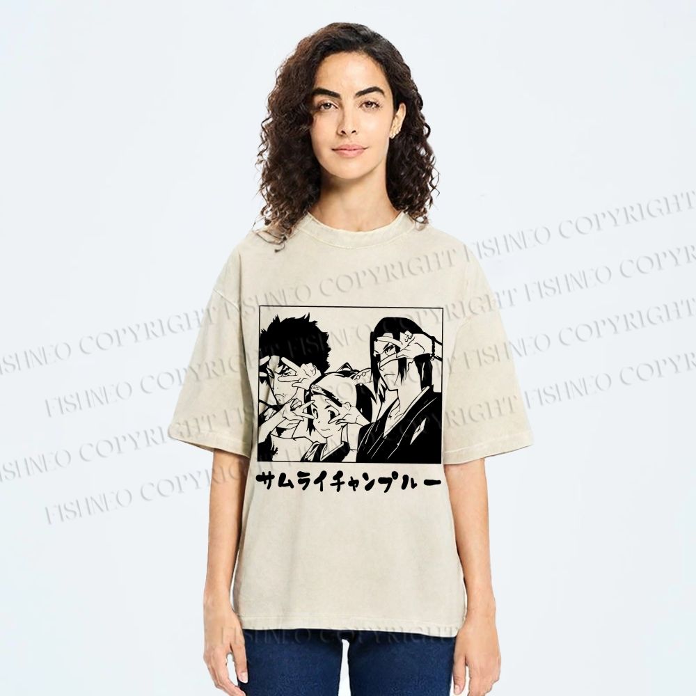 Unisex Samurai Champloo Japanese Printed Washed Tee