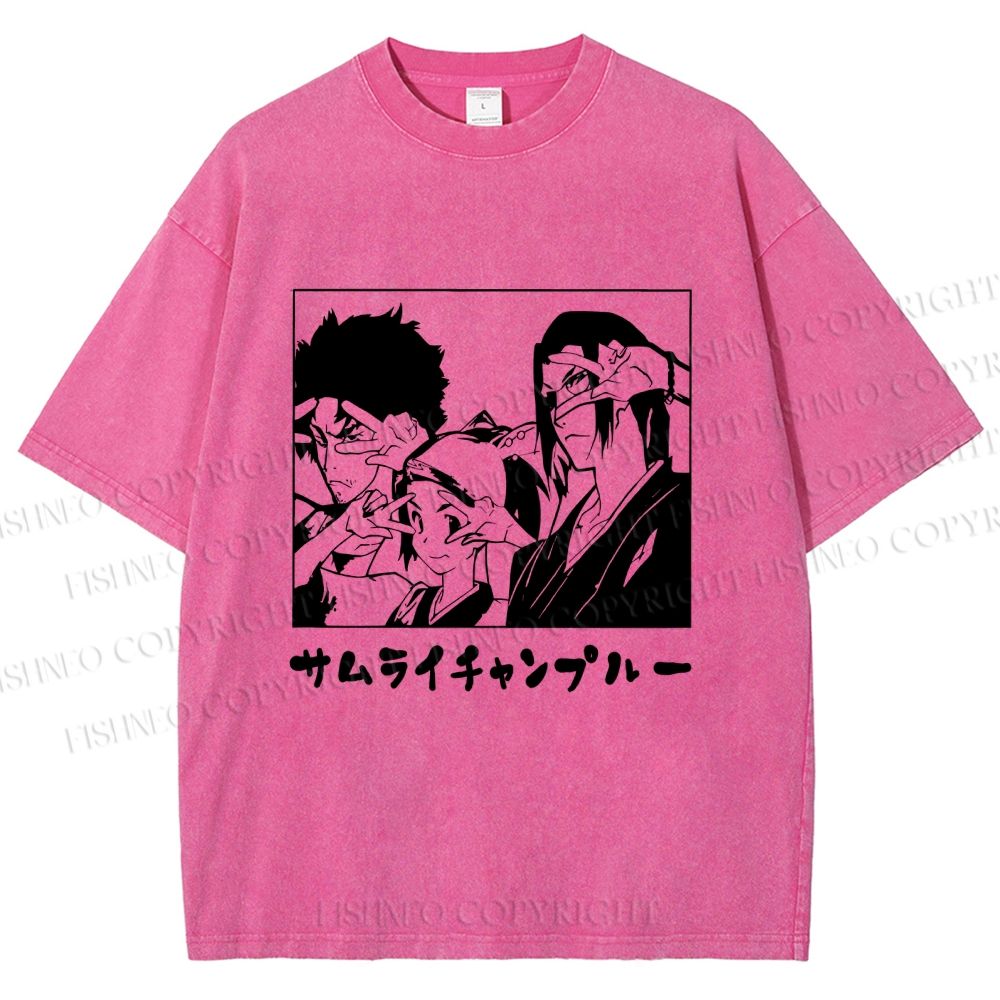 Unisex Samurai Champloo Japanese Printed Washed Tee