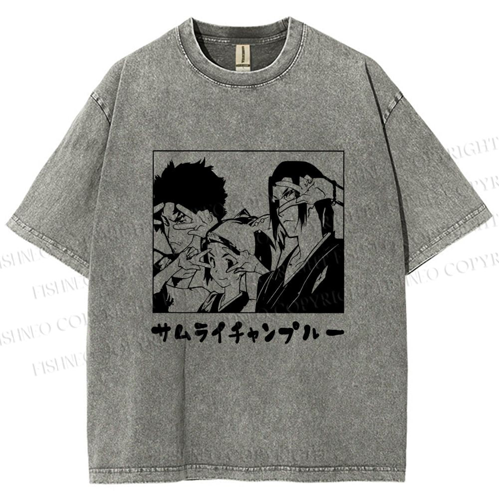 Unisex Samurai Champloo Japanese Printed Washed Tee