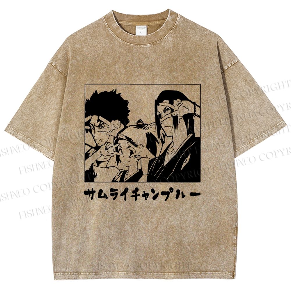 Unisex Samurai Champloo Japanese Printed Washed Tee