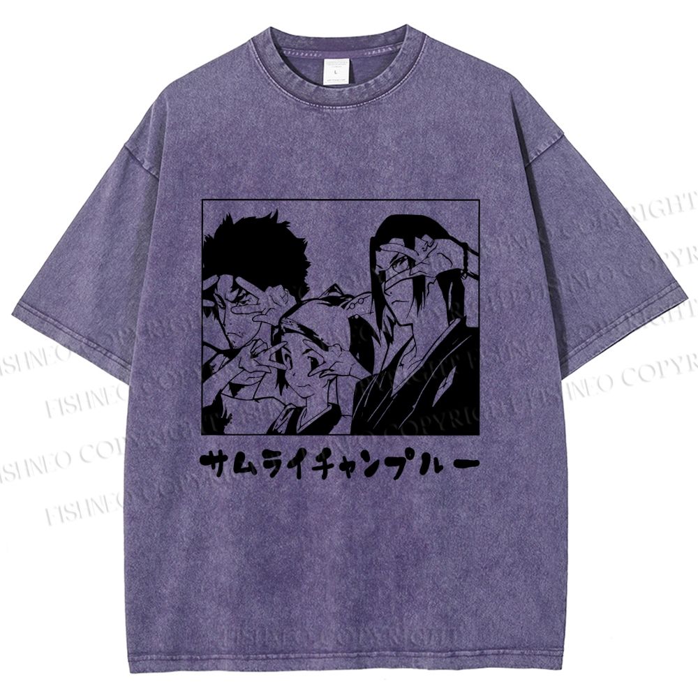 Unisex Samurai Champloo Japanese Printed Washed Tee
