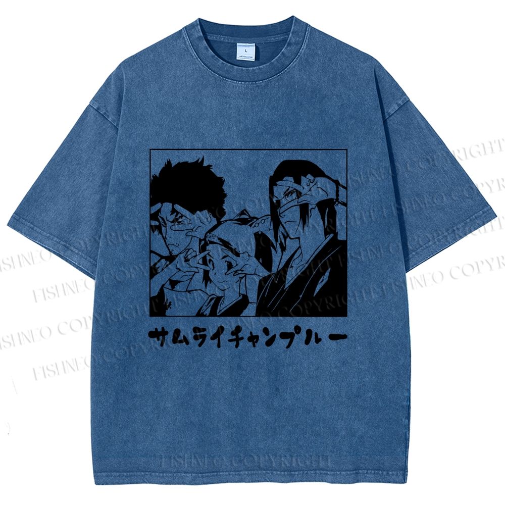 Unisex Samurai Champloo Japanese Printed Washed Tee