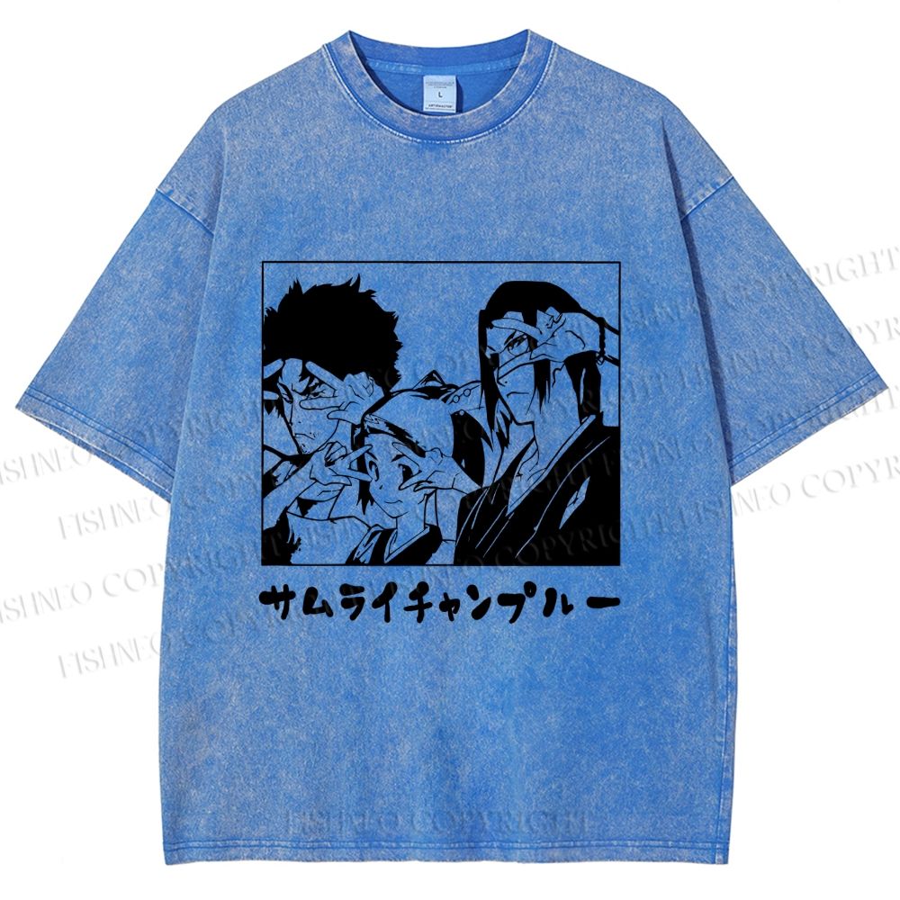 Unisex Samurai Champloo Japanese Printed Washed Tee