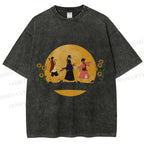 Unisex Samurai Champloo Walking in Moonlight Printed Washed Tee