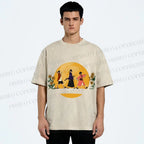 Unisex Samurai Champloo Walking in Moonlight Printed Washed Tee