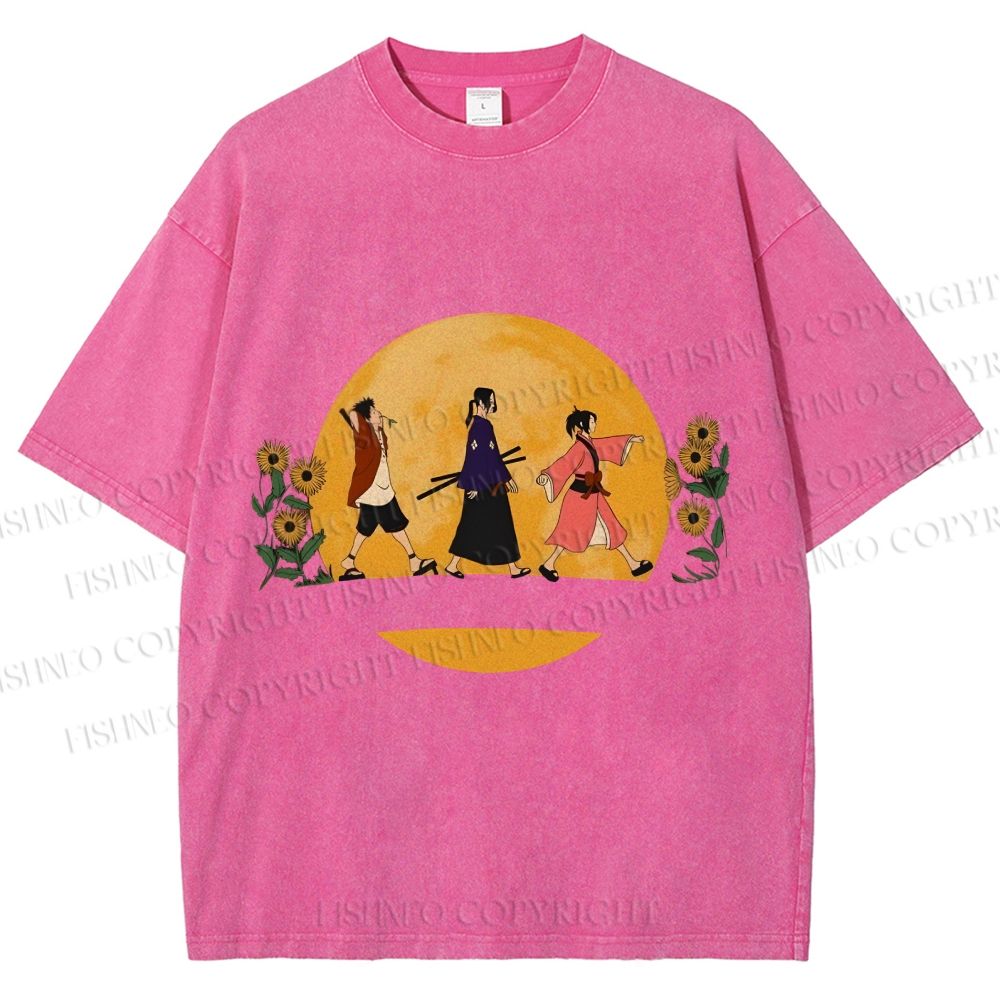 Unisex Samurai Champloo Walking in Moonlight Printed Washed Tee