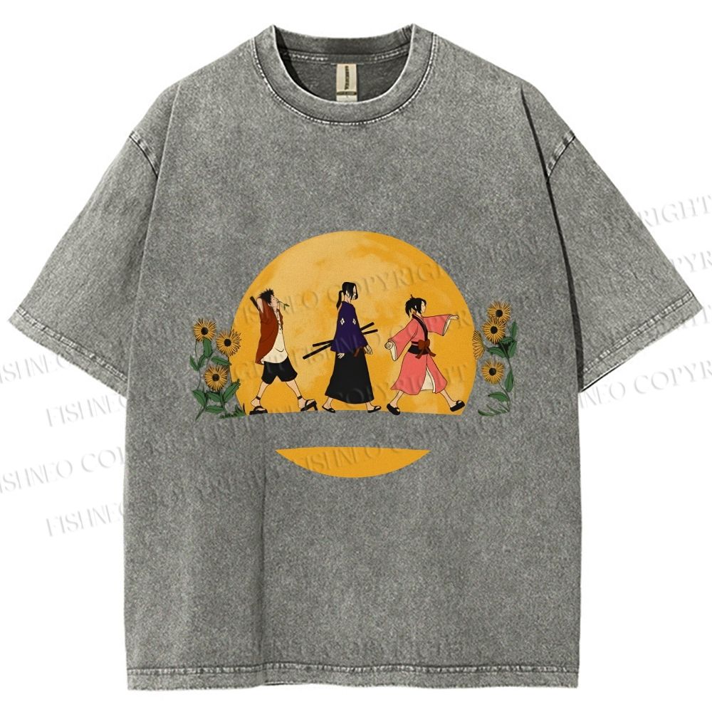 Unisex Samurai Champloo Walking in Moonlight Printed Washed Tee