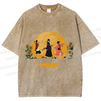 Unisex Samurai Champloo Walking in Moonlight Printed Washed Tee