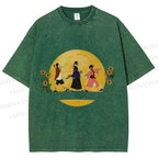 Unisex Samurai Champloo Walking in Moonlight Printed Washed Tee
