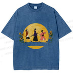 Unisex Samurai Champloo Walking in Moonlight Printed Washed Tee