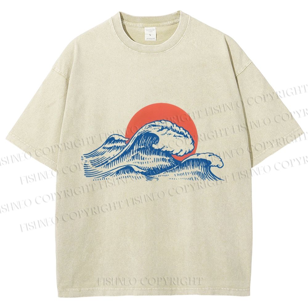 Unisex Retro Wave Printed Washed Tee