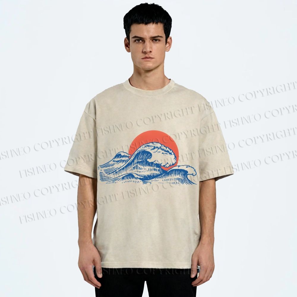 Unisex Retro Wave Printed Washed Tee