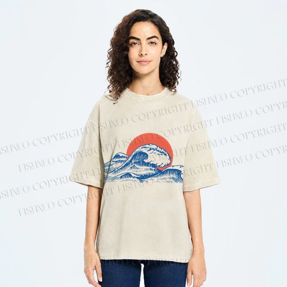 Unisex Retro Wave Printed Washed Tee