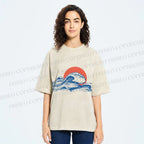Unisex Retro Wave Printed Washed Tee