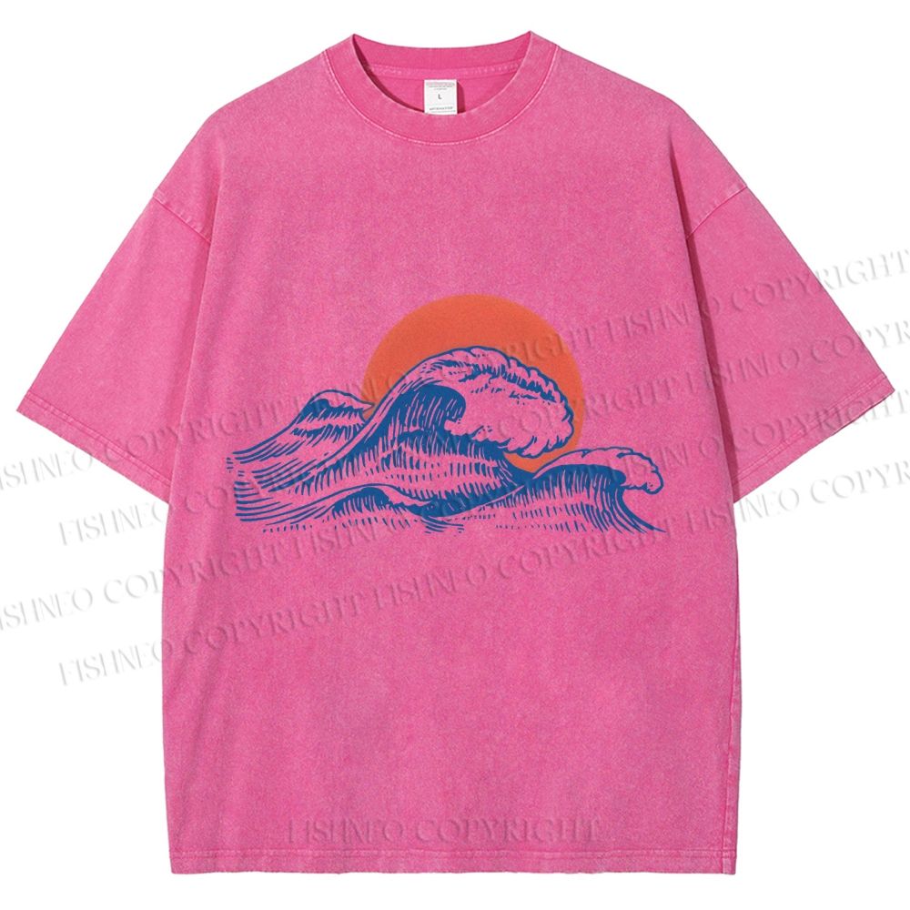 Unisex Retro Wave Printed Washed Tee