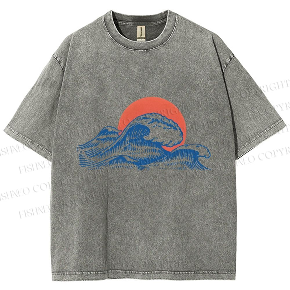 Unisex Retro Wave Printed Washed Tee