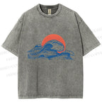 Unisex Retro Wave Printed Washed Tee