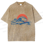 Unisex Retro Wave Printed Washed Tee