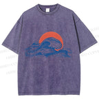 Unisex Retro Wave Printed Washed Tee
