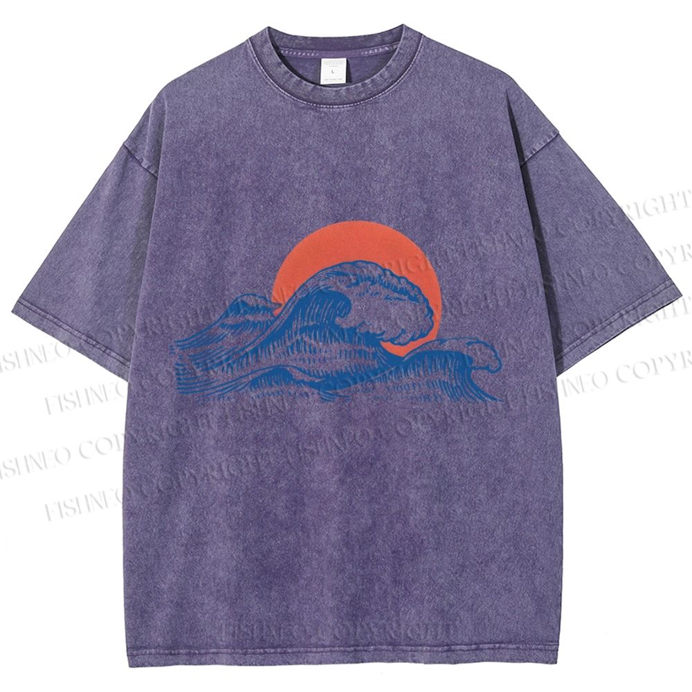 Unisex Retro Wave Printed Washed Tee