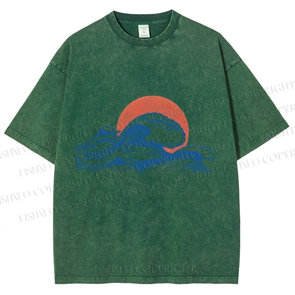 Unisex Retro Wave Printed Washed Tee