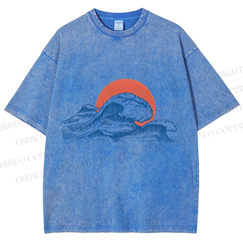 Unisex Retro Wave Printed Washed Tee